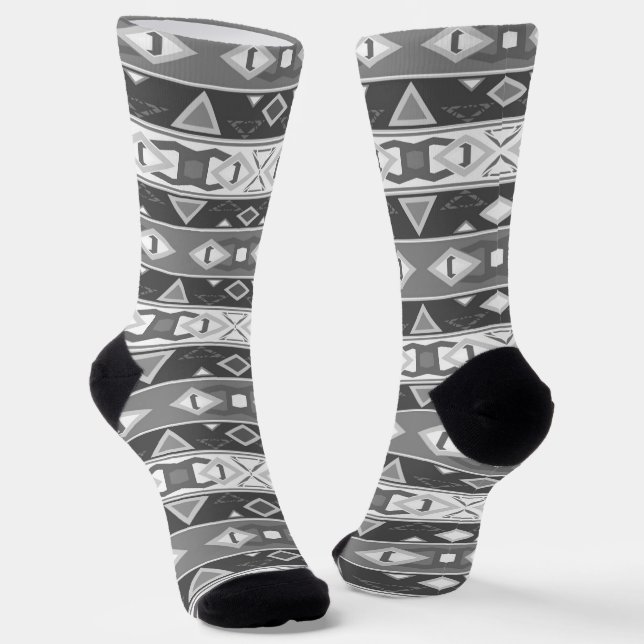 Chaussette Bandes et formes géométriques gris blanc (Angulaire)
