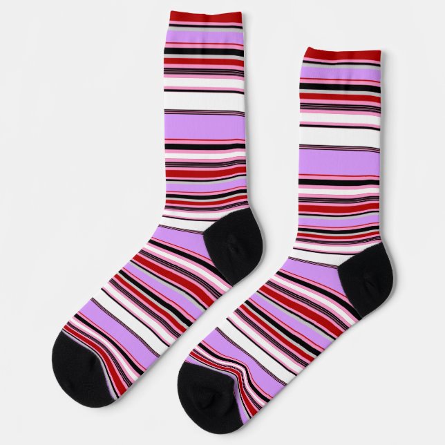 Chaussette Bandes rouges violettes mignonnes (Gauche)