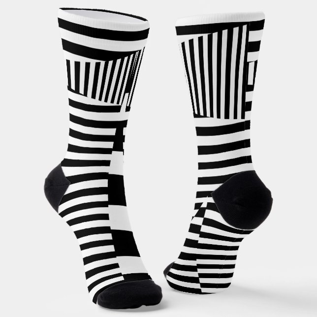 Chaussette Bandes sur bandes en noir et blanc (Angulaire)