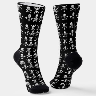 CHAUSSETTE BANNIERES DE PIRATE NOIR CRÂNE, OS CROISÉS, ÉPÉES