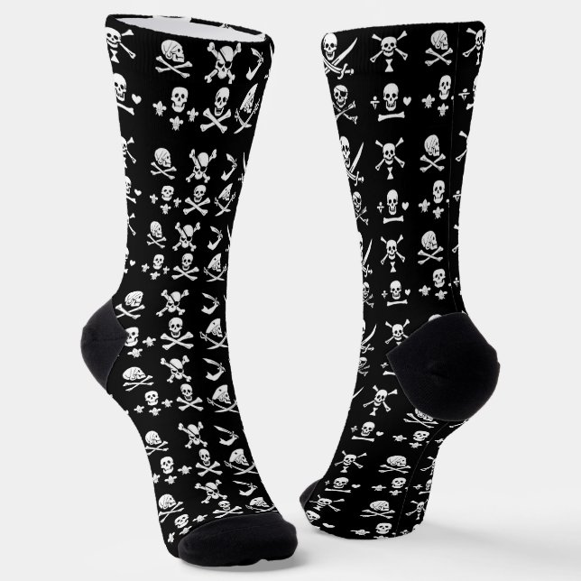 CHAUSSETTE BANNIERES DE PIRATE NOIR CRÂNE, OS CROISÉS, ÉPÉES (Angulaire)