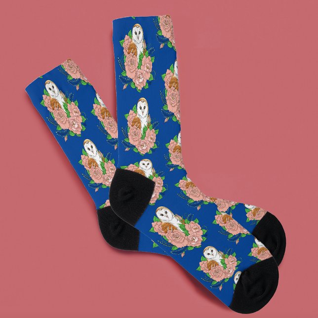 Chaussette Barne Chouette Fleurs roses Bleu (Créateur téléchargé)