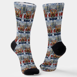 Chaussette Basenji Noël Camionnette Rouge Fêtes de fin d'anné