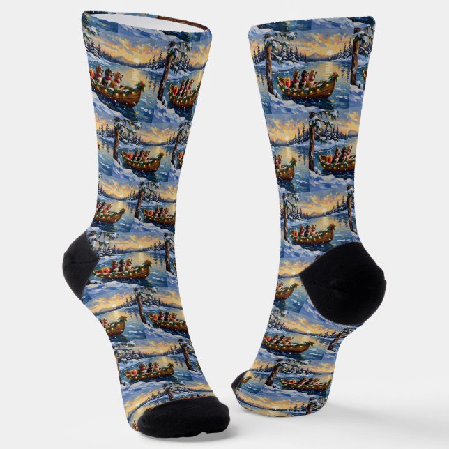 Chaussette Basset Hound Noël Bateau Fêtes (Angulaire)