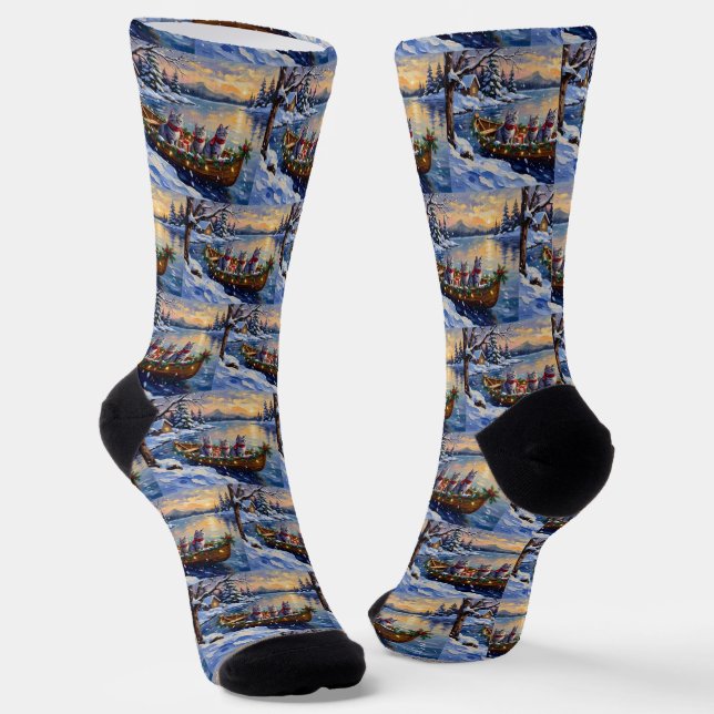 Chaussette Bateau de Noël de Chat Bleu Oriental Fêtes (Angulaire)