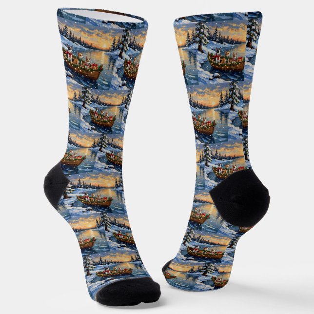 Chaussette Bateau de Noël de Rat Terrier pour les Fêtes (Angulaire)