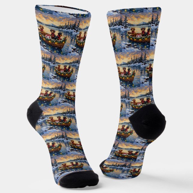 Chaussette Bateau de Noël de teckel pour les fêtes (Angulaire)