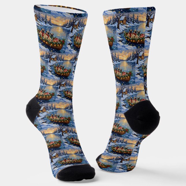Chaussette Bateau de Noël Pug Fêtes (Angulaire)