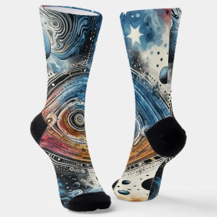 Chaussette Batik futuriste Art cosmique - Design spatial