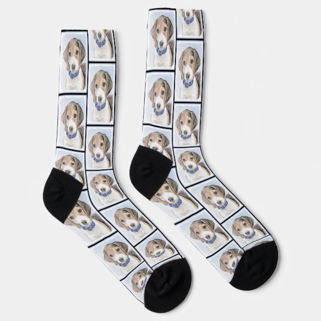 Chaussette Beagle Anglais Peinture Tri Tricolor Cute Dog Art (Droite)