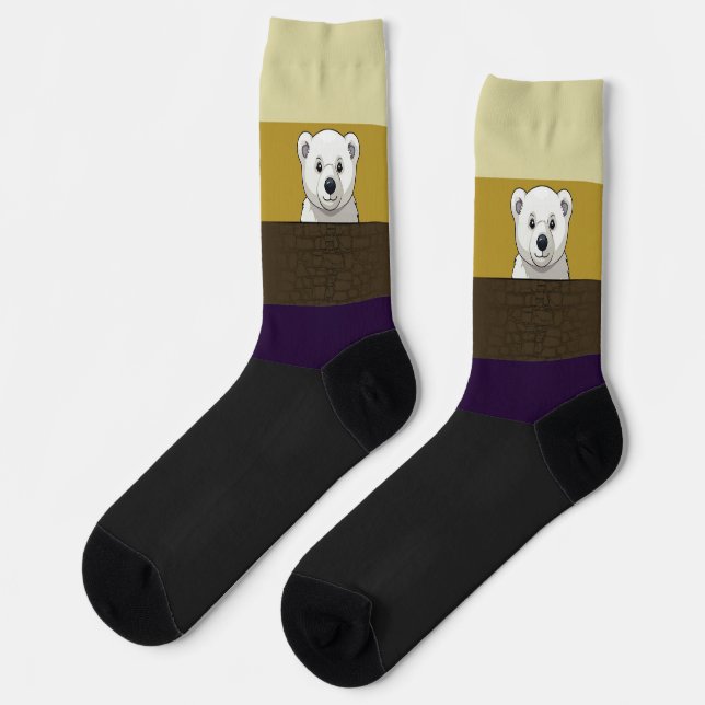 Chaussette Bear looking over wall, Golden Brown (Gauche)