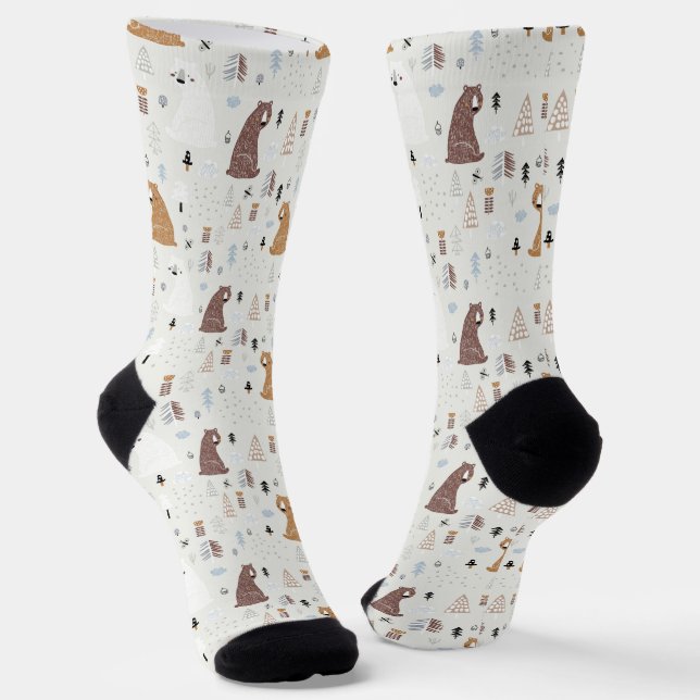 Chaussette Bears mignonne dans le Motif Woods (Angulaire)