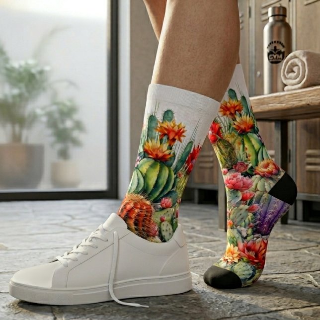 Chaussette Beaux Cactus Fleuris  (Créateur téléchargé)