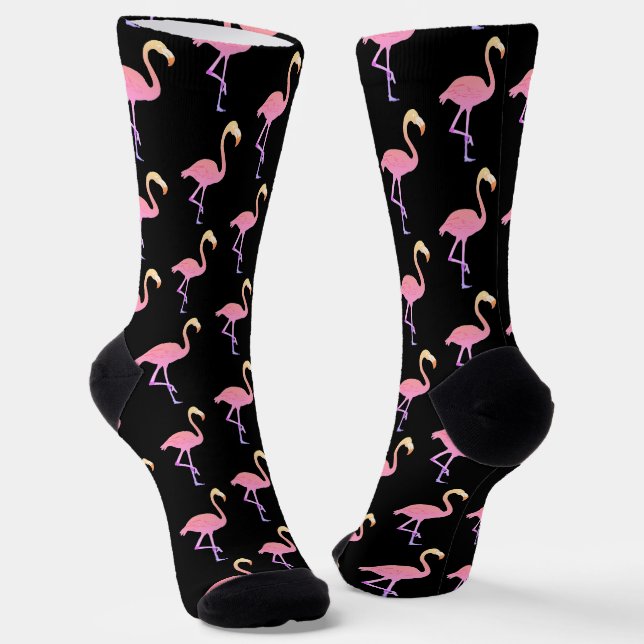 Chaussette Beaux flamants roses sur un Crew noir (Angulaire)