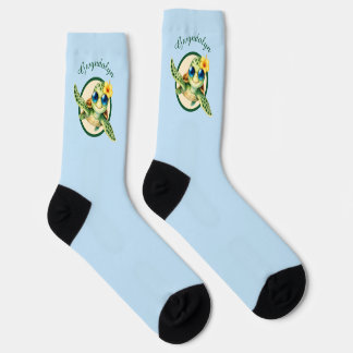 Chaussette Bébés tortues de mer mignonnes avec des fleurs tro