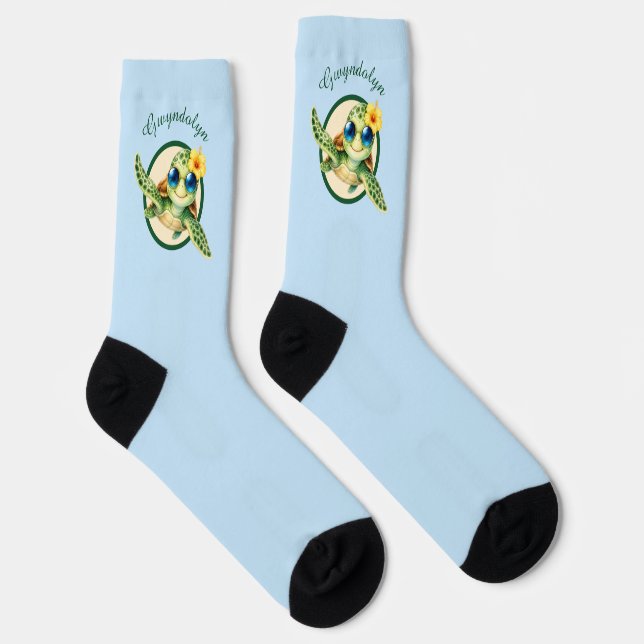 Chaussette Bébés tortues de mer mignonnes avec des fleurs tro (Droite)