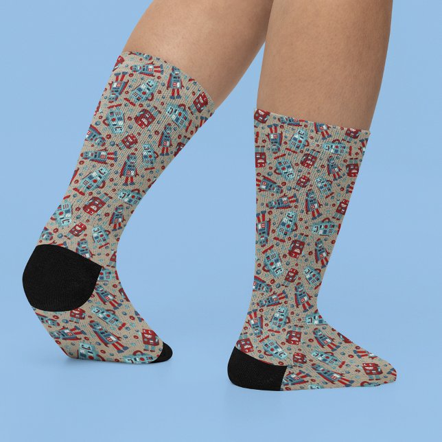 Chaussette Belle Robots Rétro Sci-Fi Thème (Créateur téléchargé)