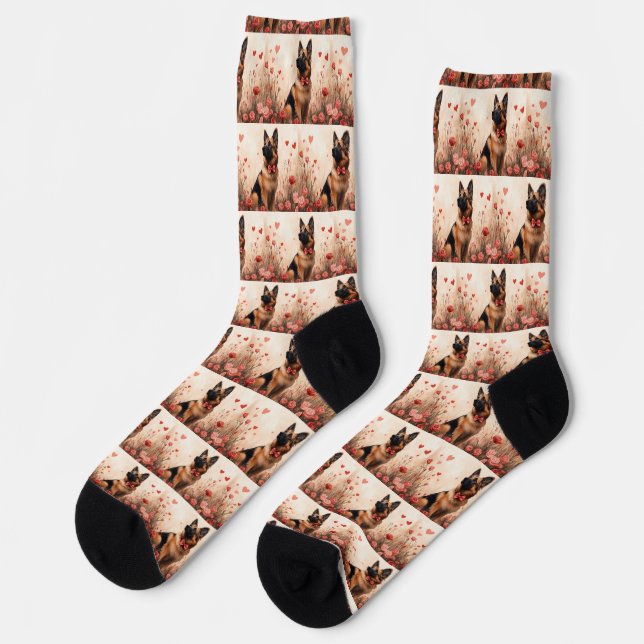 Chaussette Berger belge avec des roses - Saint-Valentin (Gauche)