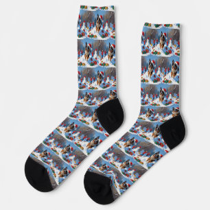 Chaussette Berger Belge  Scène de neige festive de Noël