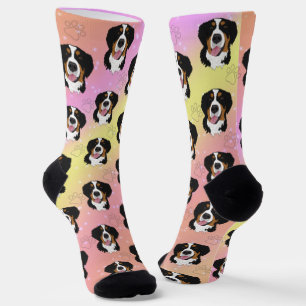 Chaussette Bernese Mountain Dog rose jaune orange