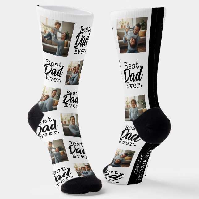 Chaussette Best Dad Ever Photo Collage Father's Day (Angulaire)