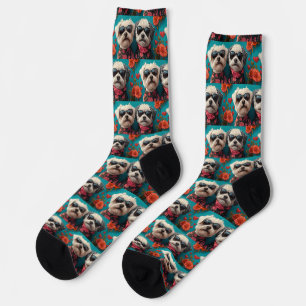 Chaussette Bichon Frise avec coeur Roses Saint-Valentin