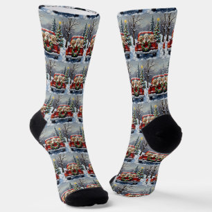 Chaussette Bichon Frise camion rouge de Noël vacances