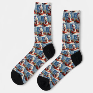 Chaussette Bichon Frise dans un traîneau Laissez neige Noël