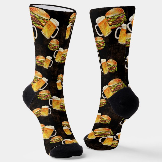 Chaussette Bière hamburger sur le noir (Angulaire)