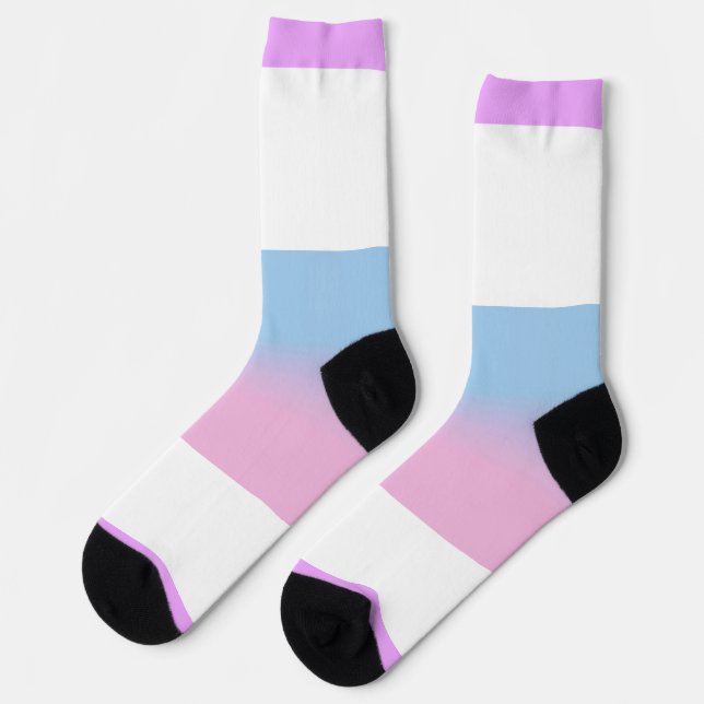 Chaussette Bigender violet rose bleu rayé LGBT (Gauche)
