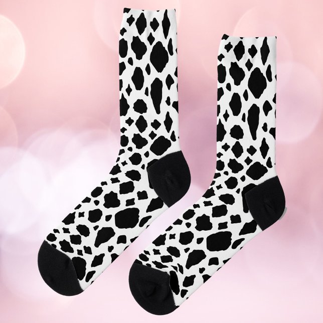 Chaussette Black and White Cow Print Pattern Western (A pair of socks with a fun black and white cow pattern!)