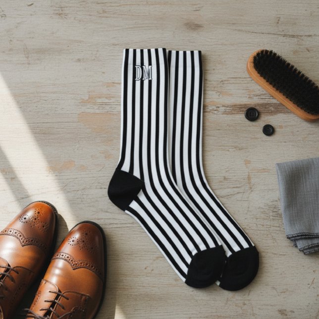 Chaussette Black and White Striped Socks, Personalized  (Créateur téléchargé)