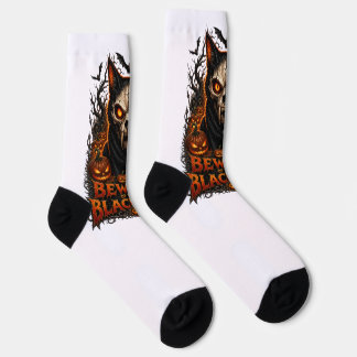 Chaussette Black Cat Skull Halloween with Jack O Lante