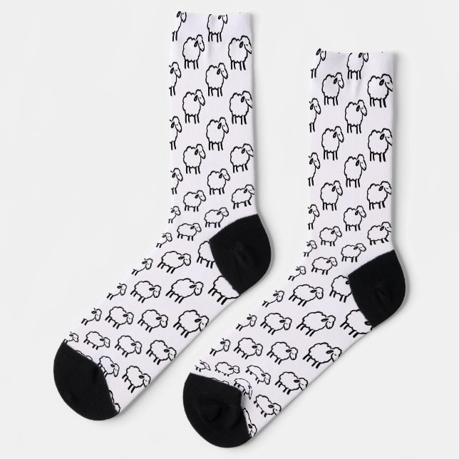 Chaussette Black Line Sheep – Cozy Animal Ink Design on (Gauche)