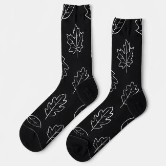 Chaussette Black & White Autumn Leaf Socks | Minimalist Fall