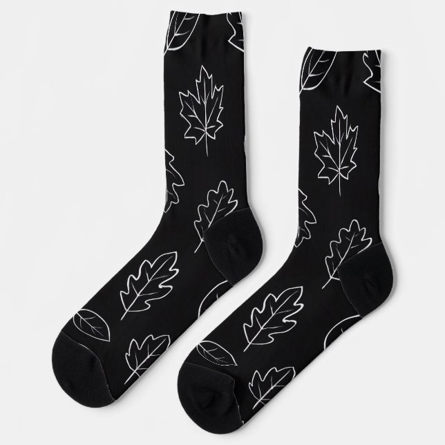 Chaussette Black & White Autumn Leaf Socks | Minimalist Fall  (Gauche)