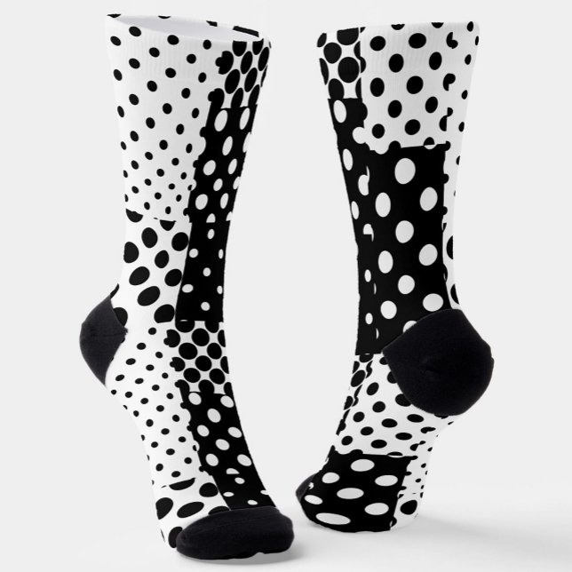 Chaussette Black White Fashion Polka Dots Style Design  (Créateur téléchargé)