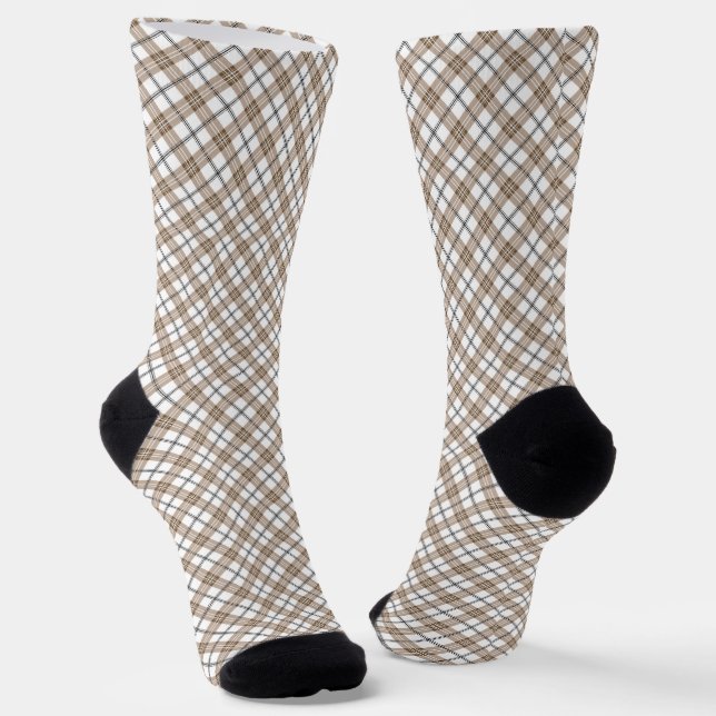 Chaussette Blanc beige noir diagonale lumière à damiers motif (Angulaire)