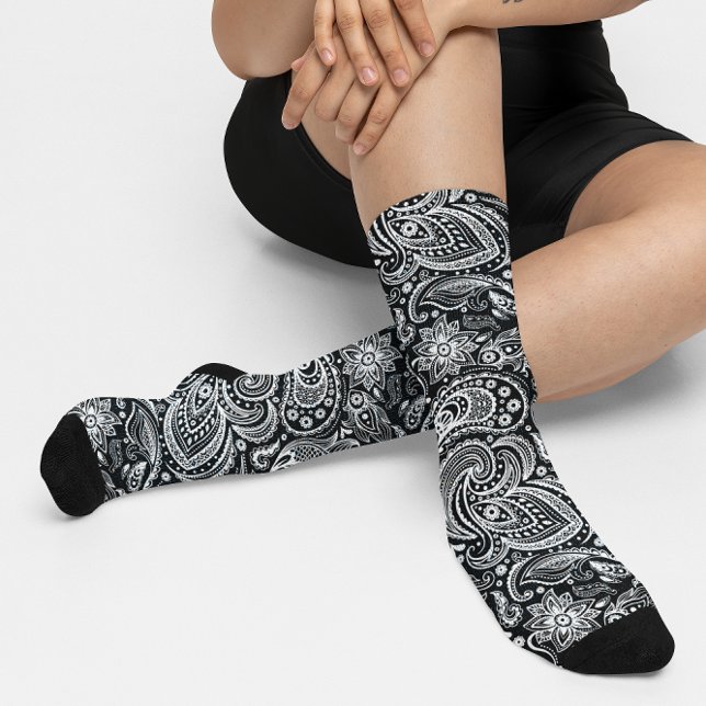 Chaussette Blanc et noir vintage Paisley motif (Créateur téléchargé)