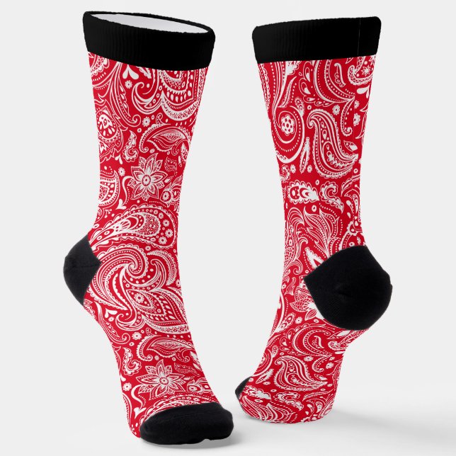 Chaussette Blanc et rouge vintage Paisley motif (Angulaire)