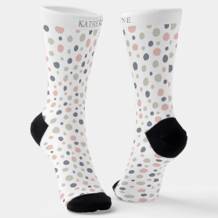 Chaussette Blanc Rose Vert Pastel Personnalisable à pois