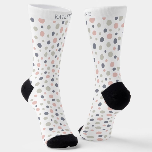 Chaussette Blanc Rose Vert Pastel Personnalisable à pois (Angulaire)
