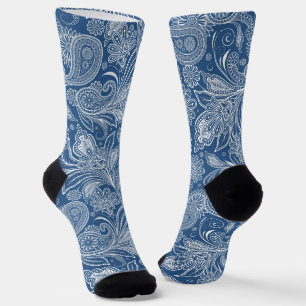 Chaussette Blanc sur bleu islamique Motive Motif Paisley
