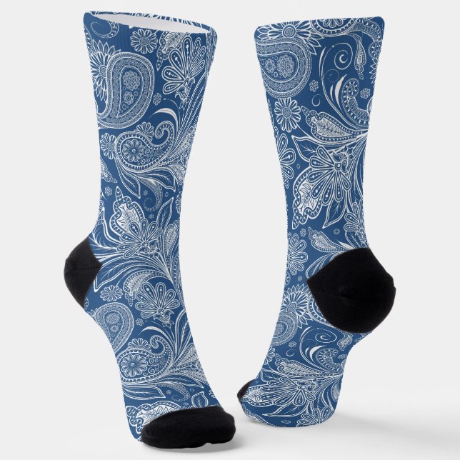 Chaussette Blanc sur bleu islamique Motive Motif Paisley (Angulaire)