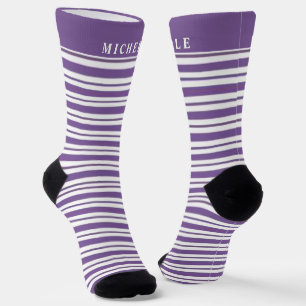 Chaussette Blanc Violet Horizontal Fractionné Pour Nom Person