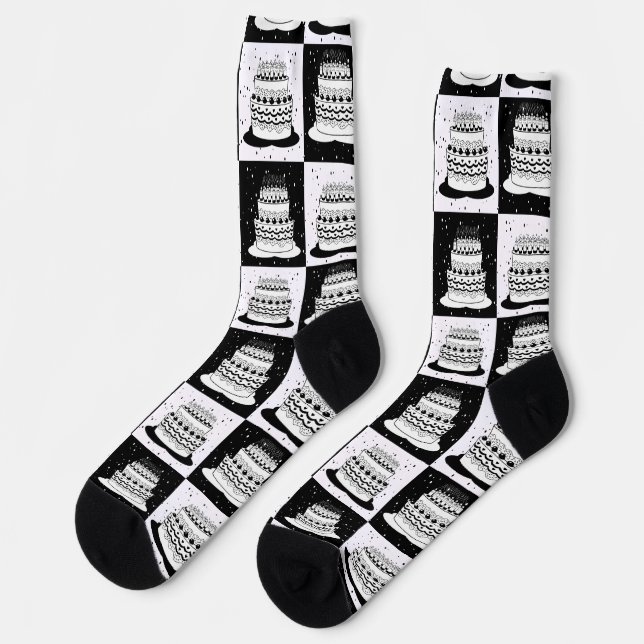 Chaussette Blancs noir À damiers bloc (Gauche)