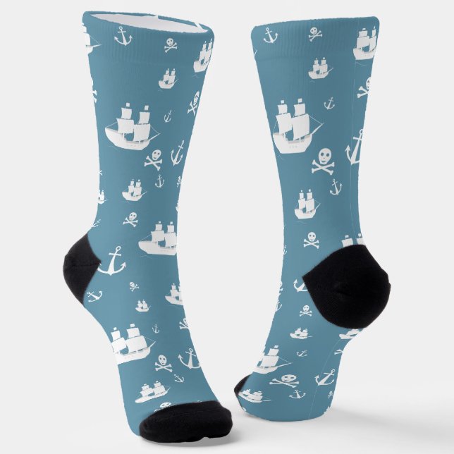 Chaussette Bleu Blanc Motif Ancre de navire Pirate (Angulaire)