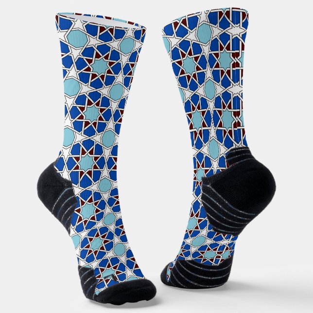 Chaussette Bleu blanc oriental marocain géométrique arabesque (Angulaire)