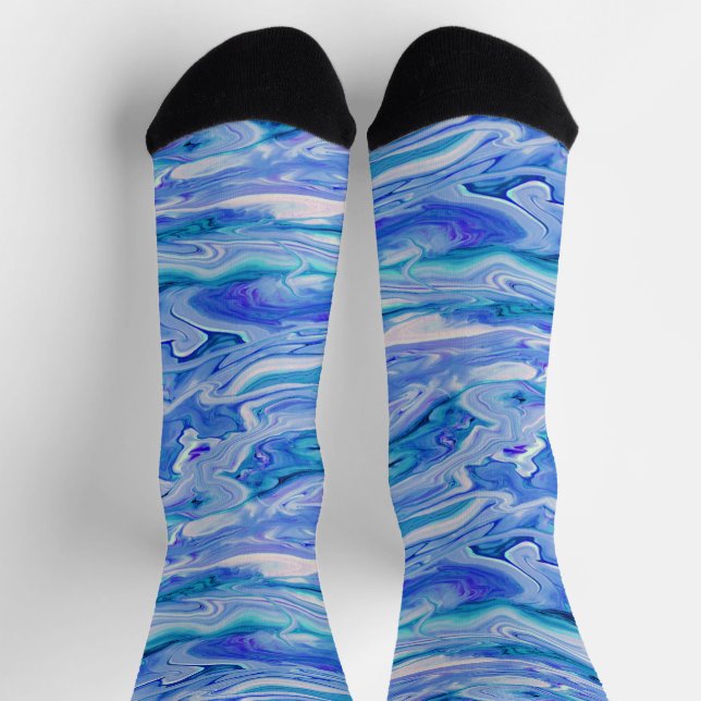 Chaussette Bleu Blanc Rose Sarcelle Lilas Marbre Agate Abstra (Haut)