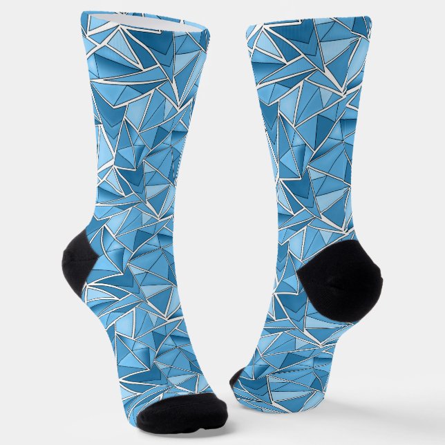 Chaussette Bleu ciel et formes géométriques bleues motif mode (Angulaire)